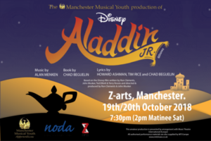 Promotional flyer for Aladdin by Manchester Musical Youth Juniors.