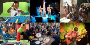 collage of production photos and pictures of craft activities from summer season