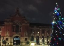 External picture of Z-arts with Christmas tree in the foreground