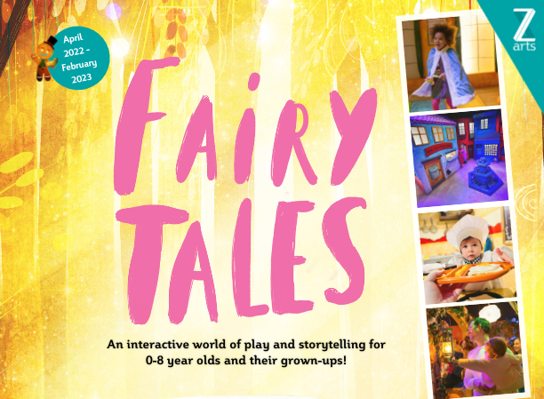 Fairy Tales logo and images of children in the exhibition