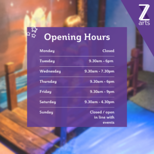 Monday: Closed Tuesday: 9.30am-6pm Wednesday: 9.30am-7.30pm Thursday: 9.30am-6pm Friday: 9.30am-9pm Saturday: 9.30pm-4.30pm