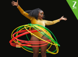 LGBTQ+ performer Natasha Moonshine shows off her fabulous hoola hoop skills. Natasha is one of the performers at The Really Fabulous Family Cabaret at Z-arts in Manchester.