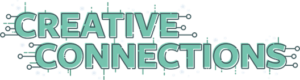 Creative connections logo, green text in capitals with a black outline