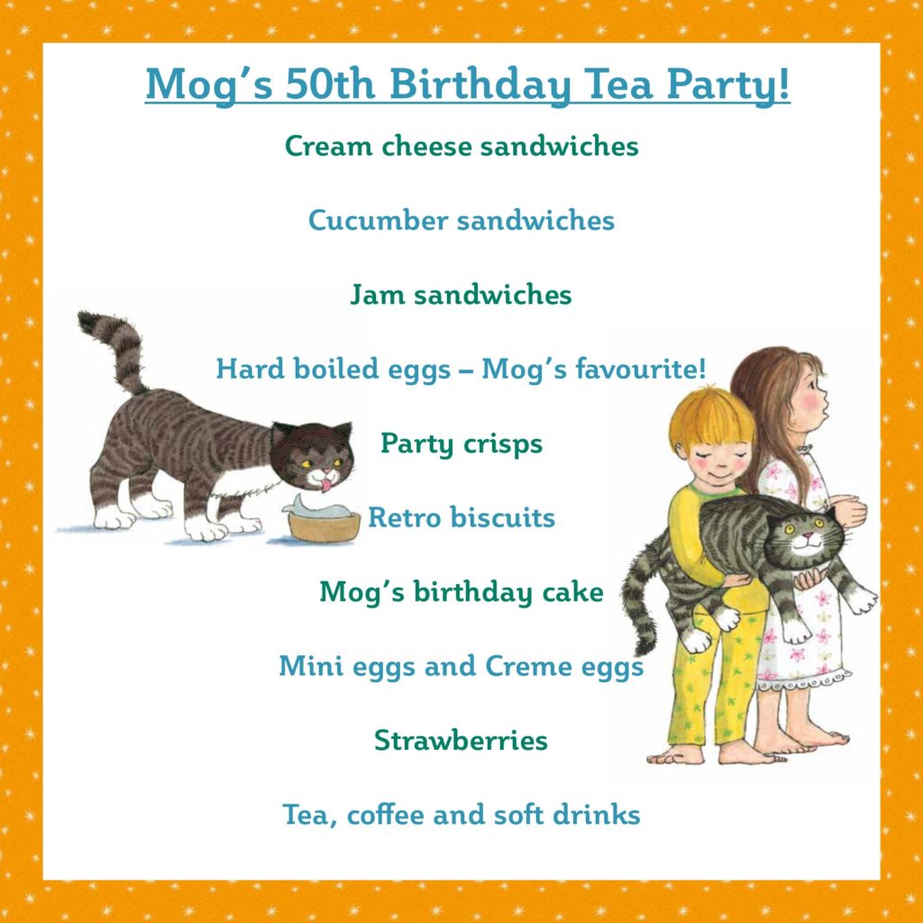 Mog birthday tea party menu