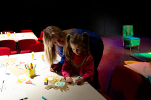 Photo of a woman and child doing arts activities